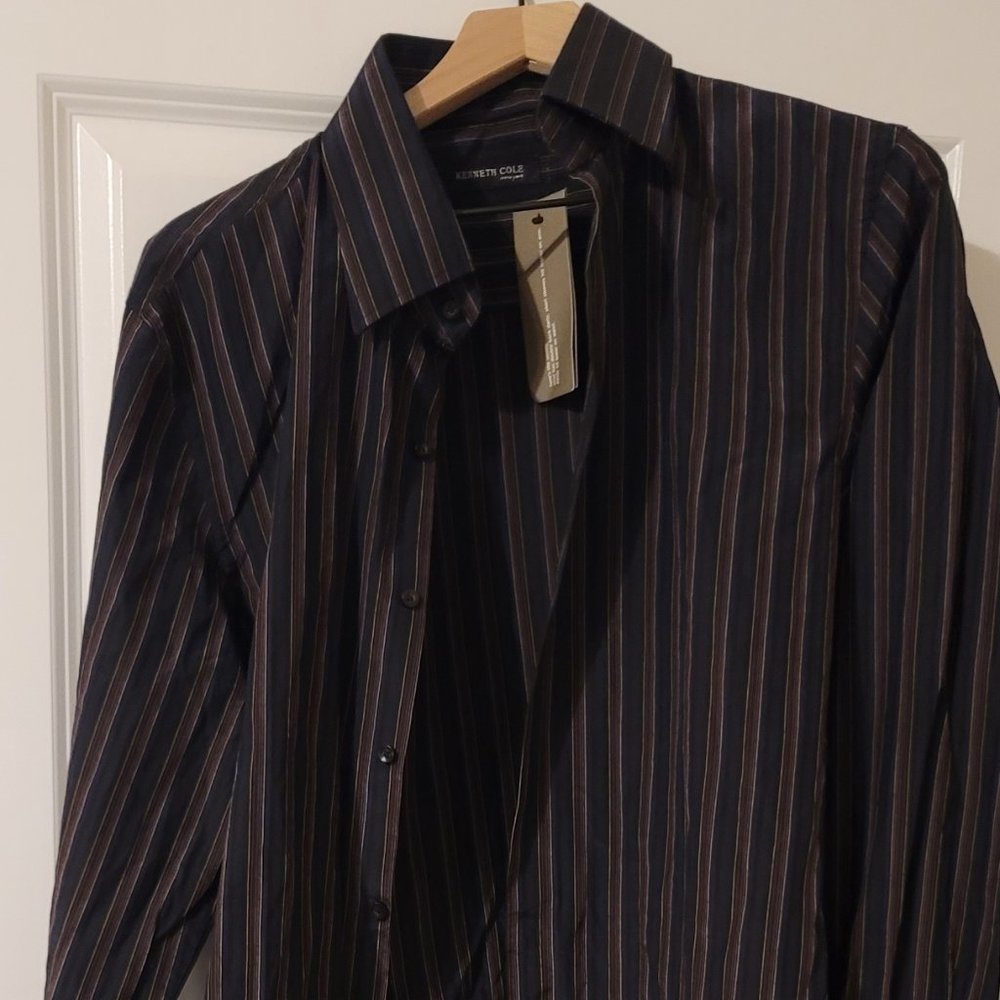 NEW Kenneth Cole Full Sleeve Casual Dress Shirt L Large Silk/Cotton Blend